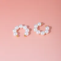 1 Pair IG Style Simple Style C Shape Pearl 304 Stainless Steel 18K Gold Plated Ear Cuffs main image 4
