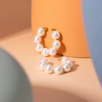 1 Pair IG Style Simple Style C Shape Pearl 304 Stainless Steel 18K Gold Plated Ear Cuffs main image 2