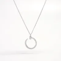 925 Sterling Silver Water Plating Zircon Plating Inlay Round Square Pendant Necklace main image 3