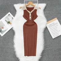 Women's Sheath Dress Casual Turndown Button Sleeveless Solid Color Maxi Long Dress Daily main image 5