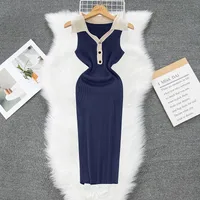 Women's Sheath Dress Casual Turndown Button Sleeveless Solid Color Maxi Long Dress Daily main image 2
