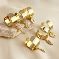 Wholesale Jewelry Simple Style Cross Starfish Feather 304 Stainless Steel 18K Gold Plated Plating Adjustable Ring main image 4