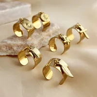 Wholesale Jewelry Simple Style Cross Starfish Feather 304 Stainless Steel 18K Gold Plated Plating Adjustable Ring main image 2