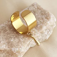 Wholesale Jewelry Simple Style Cross Starfish Feather 304 Stainless Steel 18K Gold Plated Plating Adjustable Ring sku image 1