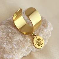 Wholesale Jewelry Simple Style Cross Starfish Feather 304 Stainless Steel 18K Gold Plated Plating Adjustable Ring sku image 2