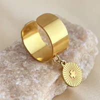 Wholesale Jewelry Simple Style Cross Starfish Feather 304 Stainless Steel 18K Gold Plated Plating Adjustable Ring sku image 4