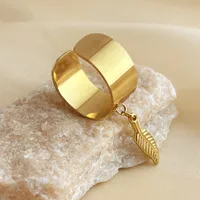 Wholesale Jewelry Simple Style Cross Starfish Feather 304 Stainless Steel 18K Gold Plated Plating Adjustable Ring sku image 6