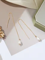 1 Pair Simple Style Classic Style Solid Color Freshwater Pearl Copper Alloy Drop Earrings main image 3