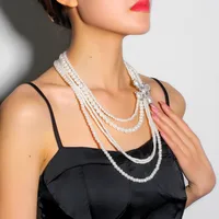 Wholesale Jewelry Casual Elegant Glam Round Imitation Pearl Silver Plated Beaded Plating Layered Necklaces main image 2