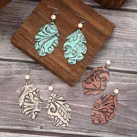 1 Pair Vintage Style Classic Style Geometric Leaves Pu Leather Turquoise Drop Earrings main image 1