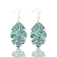 1 Pair Vintage Style Classic Style Geometric Leaves Pu Leather Turquoise Drop Earrings main image 2