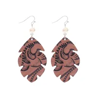 1 Pair Vintage Style Classic Style Geometric Leaves Pu Leather Turquoise Drop Earrings main image 4