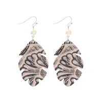 1 Pair Vintage Style Classic Style Geometric Leaves Pu Leather Turquoise Drop Earrings main image 3