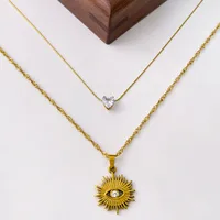 304 Stainless Steel 18K Gold Plated Simple Style Classic Style Plating Inlay Devil's Eye Heart Shape Zircon Pendant Necklace main image 5