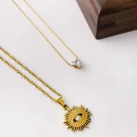 304 Stainless Steel 18K Gold Plated Simple Style Classic Style Plating Inlay Devil's Eye Heart Shape Zircon Pendant Necklace main image 3