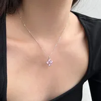 Sterling Silver Simple Style Classic Style Inlay Flower Zircon Pendant Necklace main image 2