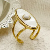 Wholesale Jewelry Vacation Sweet Irregular Leaves 304 Stainless Steel Natural Stone Pearl Shell 14K Gold Plated Plating Inlay Rings main image 4