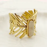 Wholesale Jewelry Vacation Sweet Irregular Leaves 304 Stainless Steel Natural Stone Pearl Shell 14K Gold Plated Plating Inlay Rings main image 2