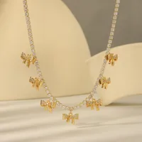Copper 18K Gold Plated IG Style Romantic Commute Plating Inlay Bow Knot Zircon Earrings Necklace main image 3