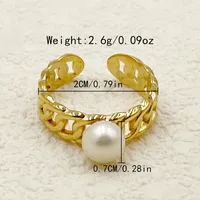 Wholesale Jewelry Vacation Sweet Irregular Leaves 304 Stainless Steel Natural Stone Pearl Shell 14K Gold Plated Plating Inlay Rings sku image 1