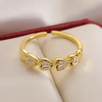 Copper 18K Gold Plated Sweet Simple Style Inlay Heart Shape Zircon Open Rings main image 3