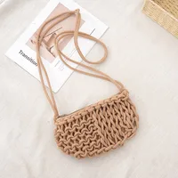 Women's Medium Cotton Rope Solid Color Vacation Beach Tassel Weave Zipper Straw Bag sku image 4