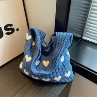 Women's Medium Knit Heart Shape Basic Classic Style Bucket Open Shoulder Bag main image 5