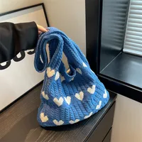 Women's Medium Knit Heart Shape Basic Classic Style Bucket Open Shoulder Bag sku image 2