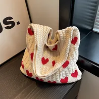Women's Medium Knit Heart Shape Basic Classic Style Bucket Open Shoulder Bag main image 4
