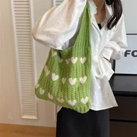 Women's Medium Knit Heart Shape Basic Classic Style Bucket Open Shoulder Bag main image 3