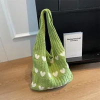 Women's Medium Knit Heart Shape Basic Classic Style Bucket Open Shoulder Bag sku image 1