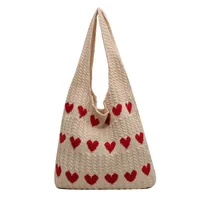 Women's Medium Knit Heart Shape Basic Classic Style Bucket Open Shoulder Bag main image 2