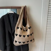 Women's Medium Knit Heart Shape Basic Classic Style Bucket Open Shoulder Bag sku image 4