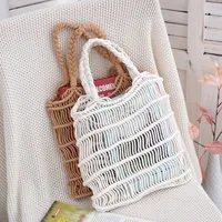 Women's Medium Cotton Solid Color Vacation Beach Hollow Open Handbag main image 5