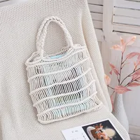 Women's Medium Cotton Solid Color Vacation Beach Hollow Open Handbag sku image 1