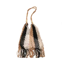 Women's Medium Cotton Rope Color Block Vacation Beach Tassel Weave Bucket Open Straw Bag main image 2