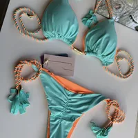 Women's Stripe Solid Color 2 Pieces Set Bikinis Swimwear main image 4