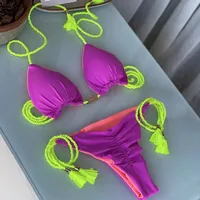 Women's Stripe Solid Color 2 Pieces Set Bikinis Swimwear main image 3
