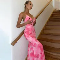 Women's Trumpet Dress Streetwear Halter Neck Printing Backless Sleeveless Tie Dye Midi Dress Beach Date main image 5