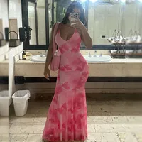 Women's Trumpet Dress Streetwear Halter Neck Printing Backless Sleeveless Tie Dye Midi Dress Beach Date main image 3