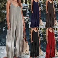 Summer  Women's One-Piece Suit Backless Solid Color Sexy European Trousers Casual Loose Cotton Fabric main image 1