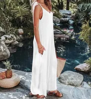 Summer  Women's One-Piece Suit Backless Solid Color Sexy European Trousers Casual Loose Cotton Fabric sku image 20