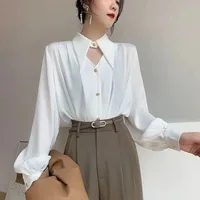 Women's Blouse Long Sleeve Blouses Buckle Washed Button Classic Style Solid Color main image 3