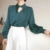Women's Blouse Long Sleeve Blouses Buckle Washed Button Classic Style Solid Color main image 5