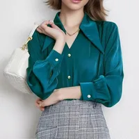 Women's Blouse Long Sleeve Blouses Buckle Washed Button Classic Style Solid Color main image 4