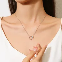 Sterling Silver Vacation Sweet Plating Inlay Heart Shape Moissanite Zircon Pendant Necklace main image 5