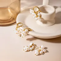 1 Pair Sweet Solid Color Patchwork Plating 304 Stainless Steel Imitation Pearl Pearl 18K Gold Plated Drop Earrings main image 3