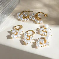 1 Pair Sweet Solid Color Patchwork Plating 304 Stainless Steel Imitation Pearl Pearl 18K Gold Plated Drop Earrings main image 1