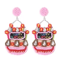 1 Pair IG Style Casual Letter Cake Beaded Handmade Inlay Plastic Seed Bead Rhinestones Drop Earrings sku image 4