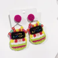 1 Pair IG Style Casual Letter Cake Beaded Handmade Inlay Plastic Seed Bead Rhinestones Drop Earrings sku image 1